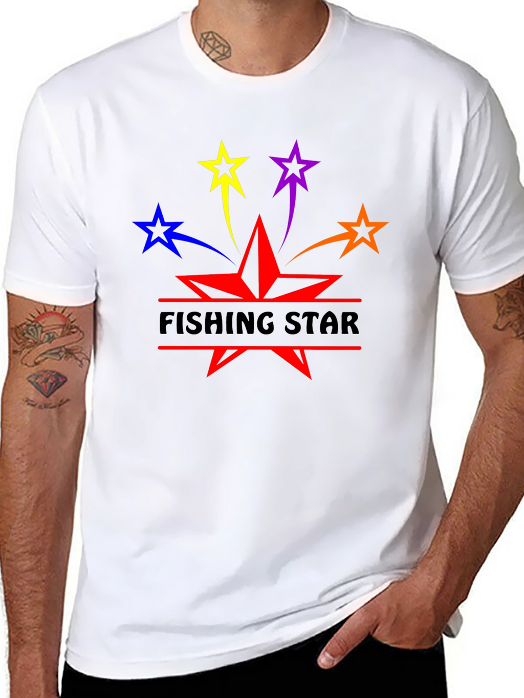 Fishing Star Graphic T-Shirt - Black Cotton Blend