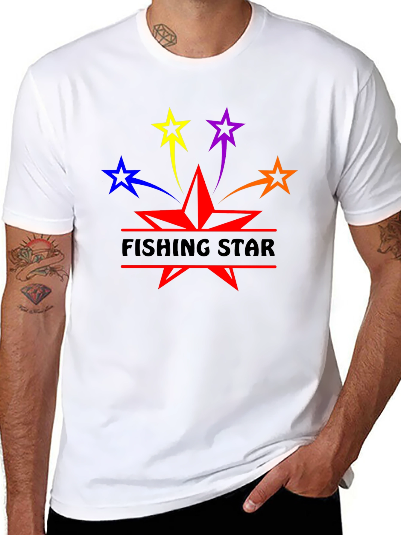 Fishing Star Graphic T-Shirt - Black Cotton Blend