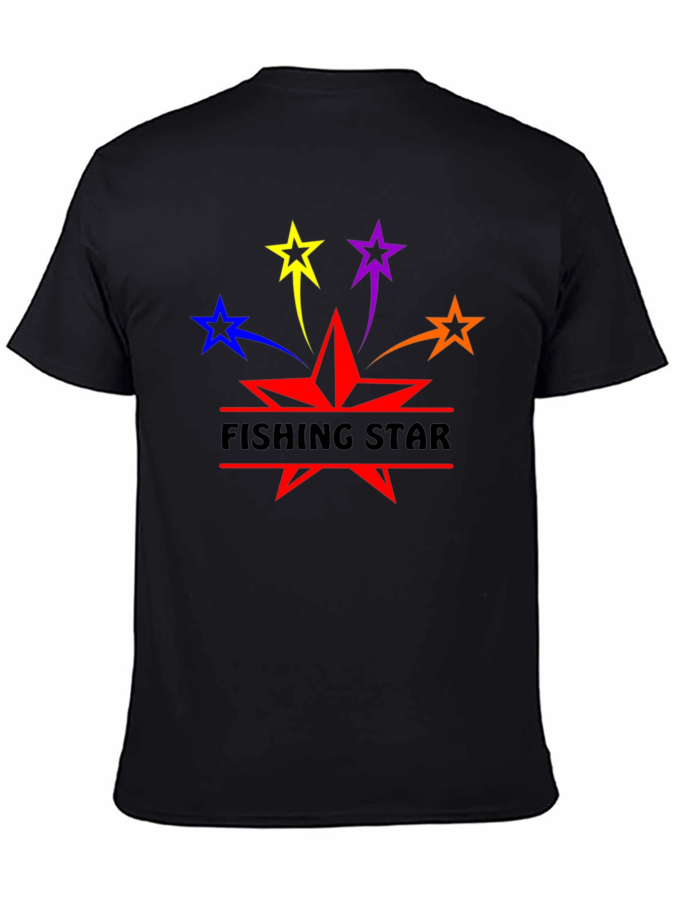 Fishing Star Graphic T-Shirt - Black Cotton Blend