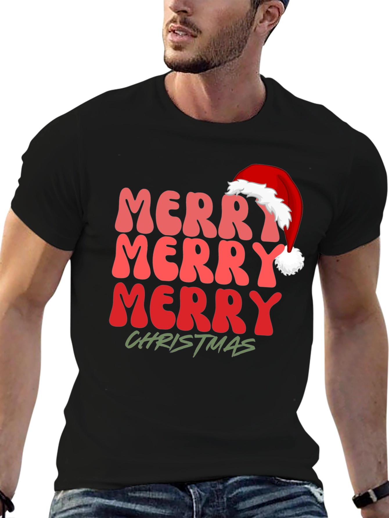 Merry Christmas Santa Hat Graphic Tee