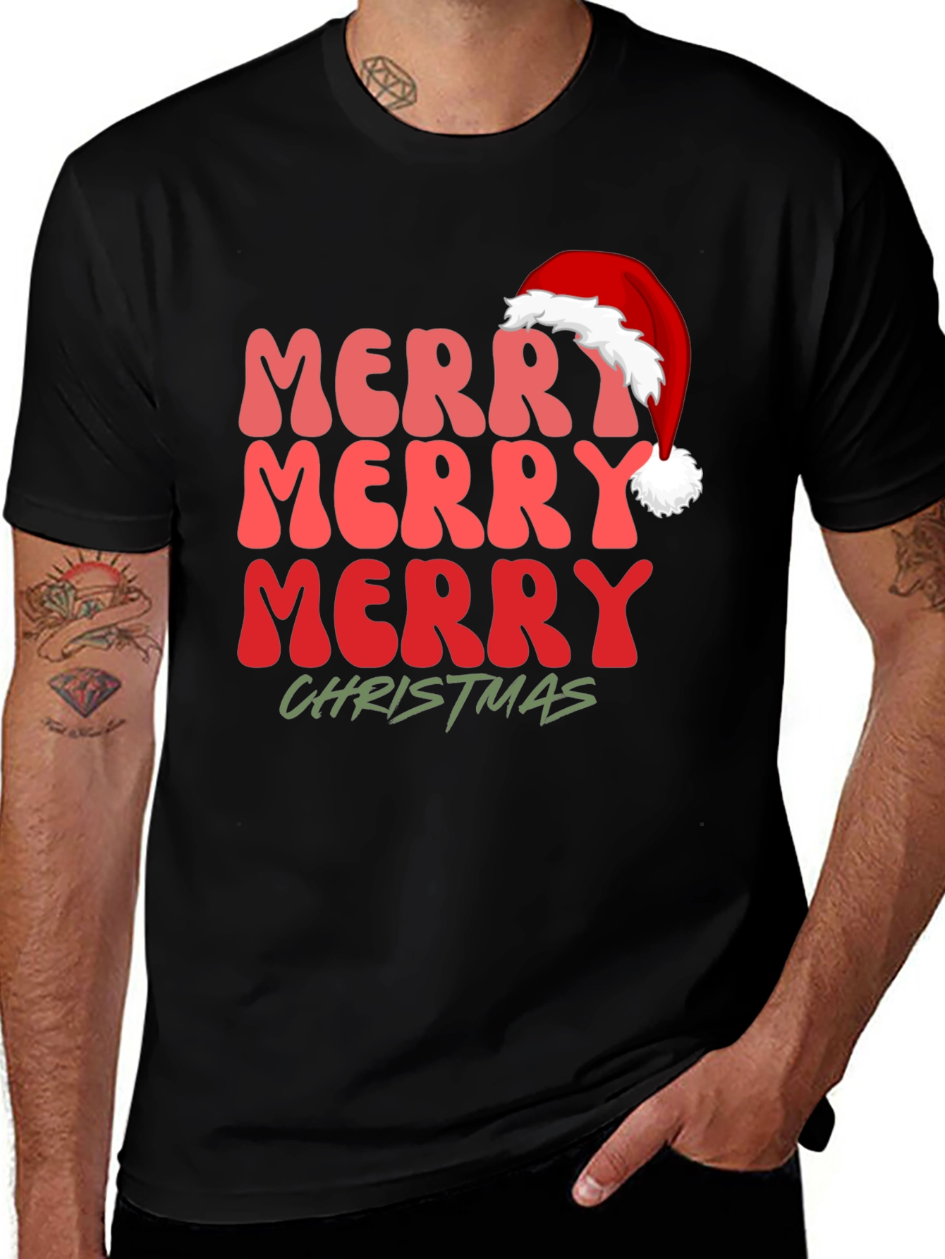 Merry Christmas Santa Hat Graphic Tee