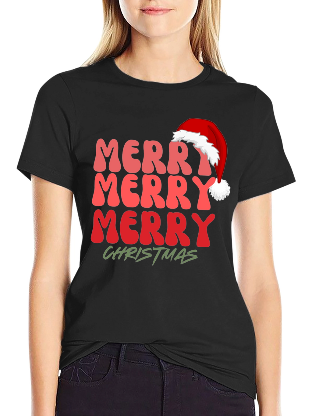 Merry Christmas Santa Hat Graphic Tee