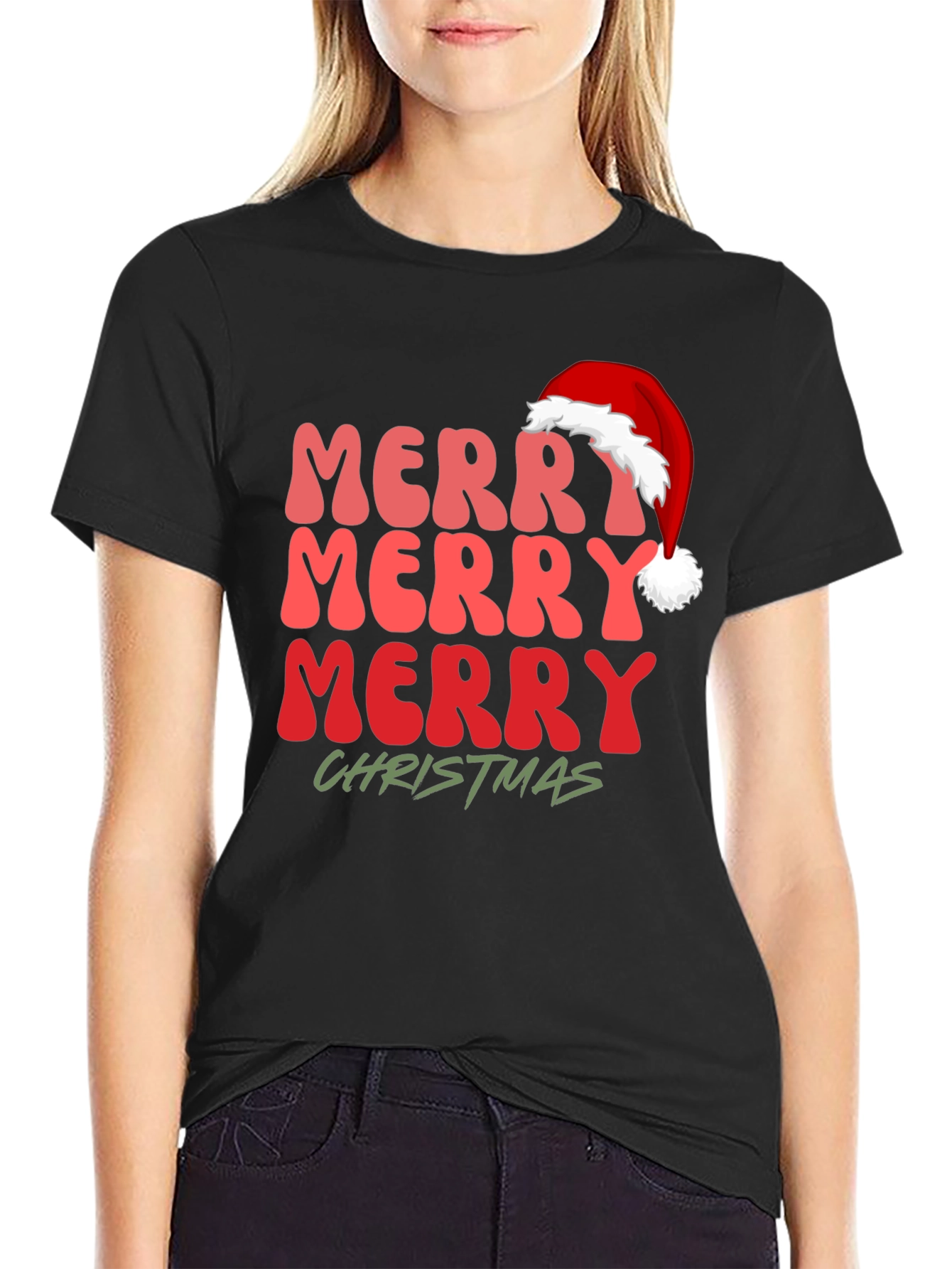 Merry Christmas Santa Hat Graphic Tee