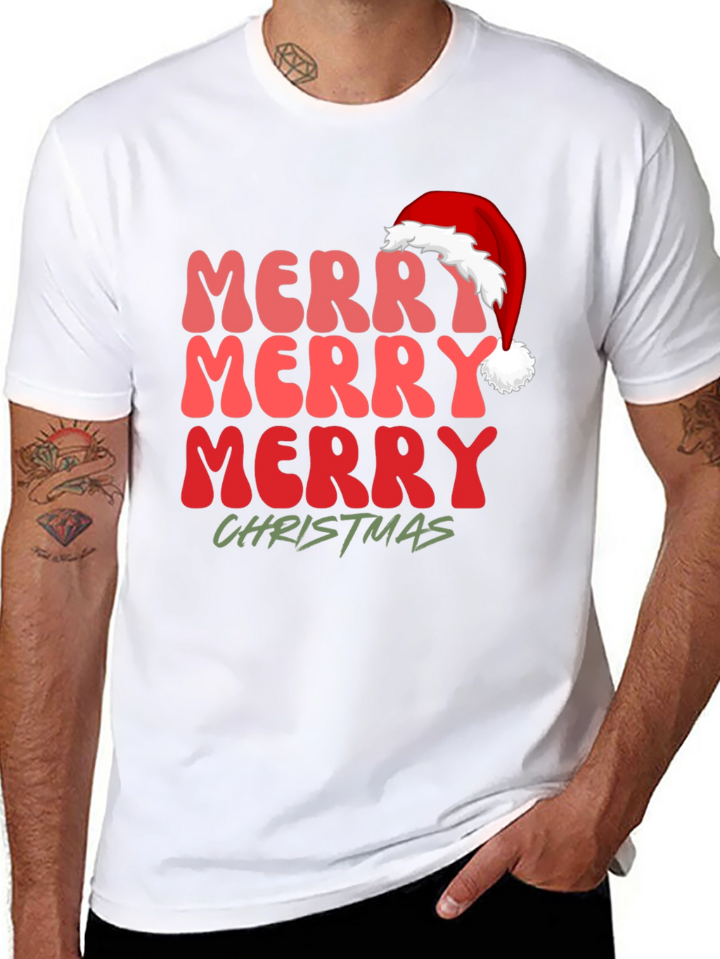 Merry Christmas Santa Hat Graphic Tee