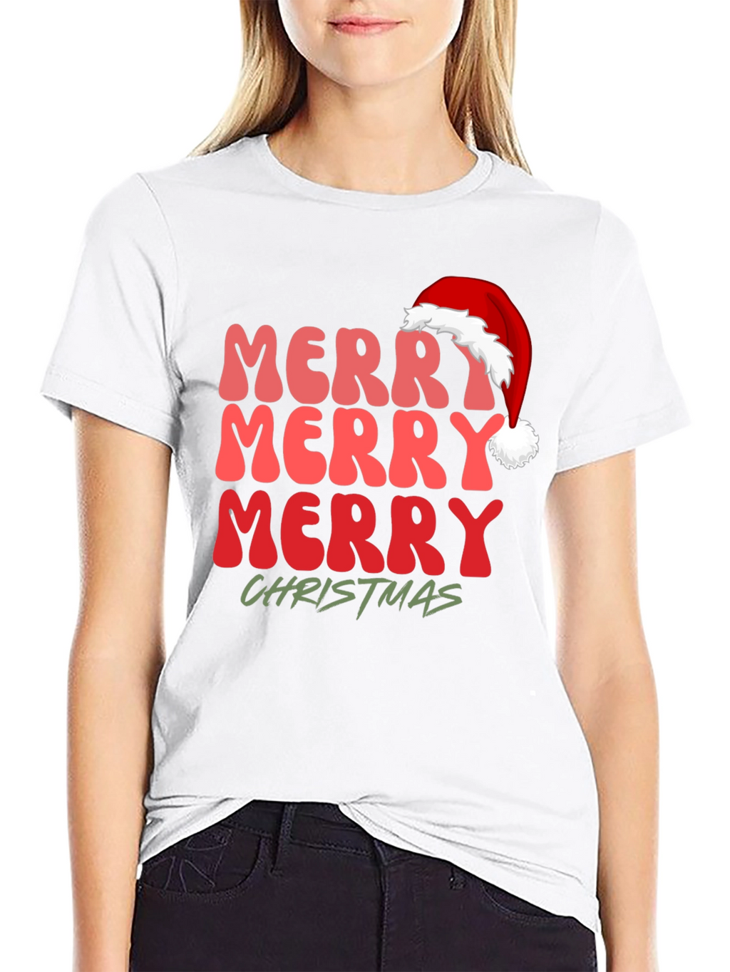 Merry Christmas Santa Hat Graphic Tee