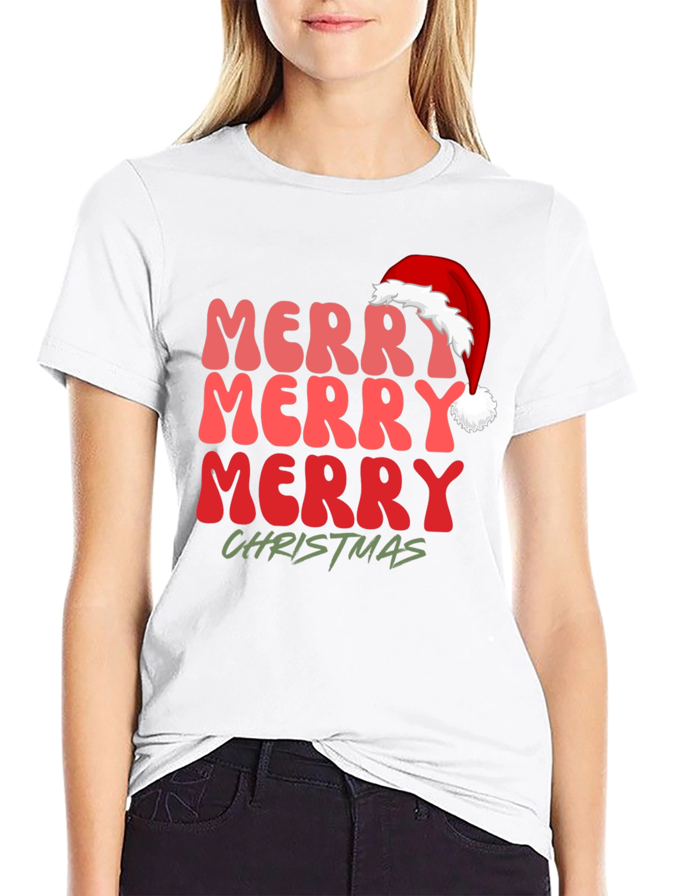 Merry Christmas Santa Hat Graphic Tee