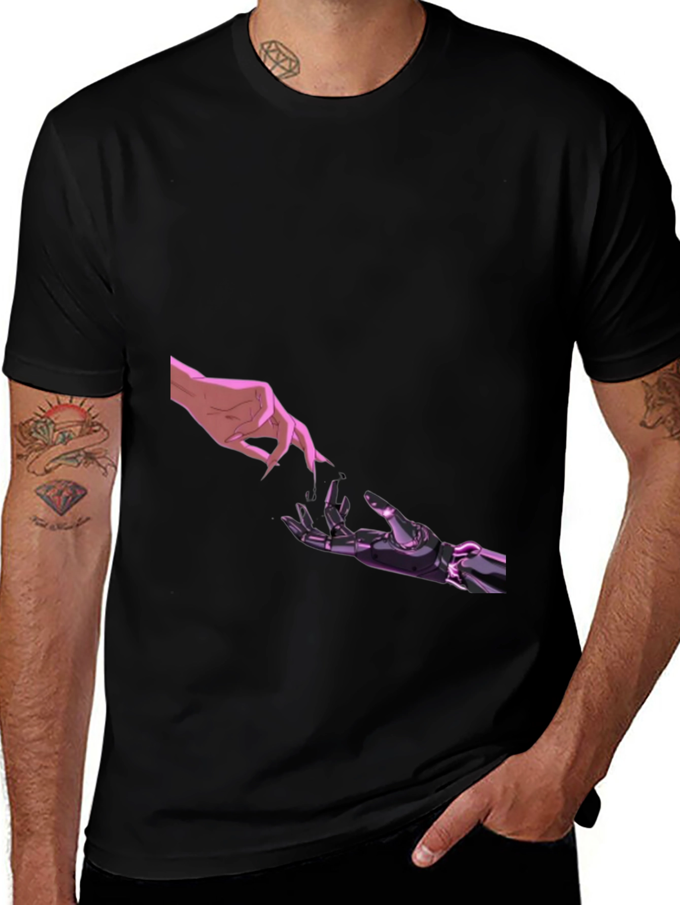 Human & Robot Touch Black T-Shirt