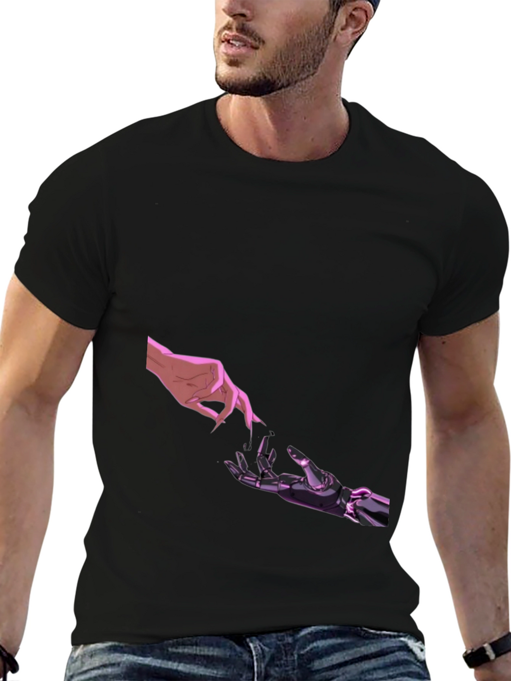 Human & Robot Touch Black T-Shirt