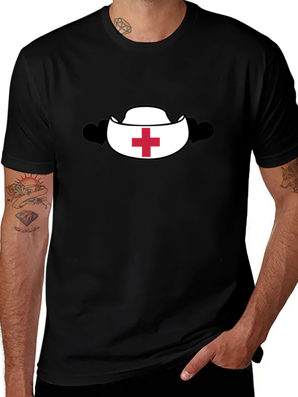 Nurse Hat Graphic Black T-Shirt
