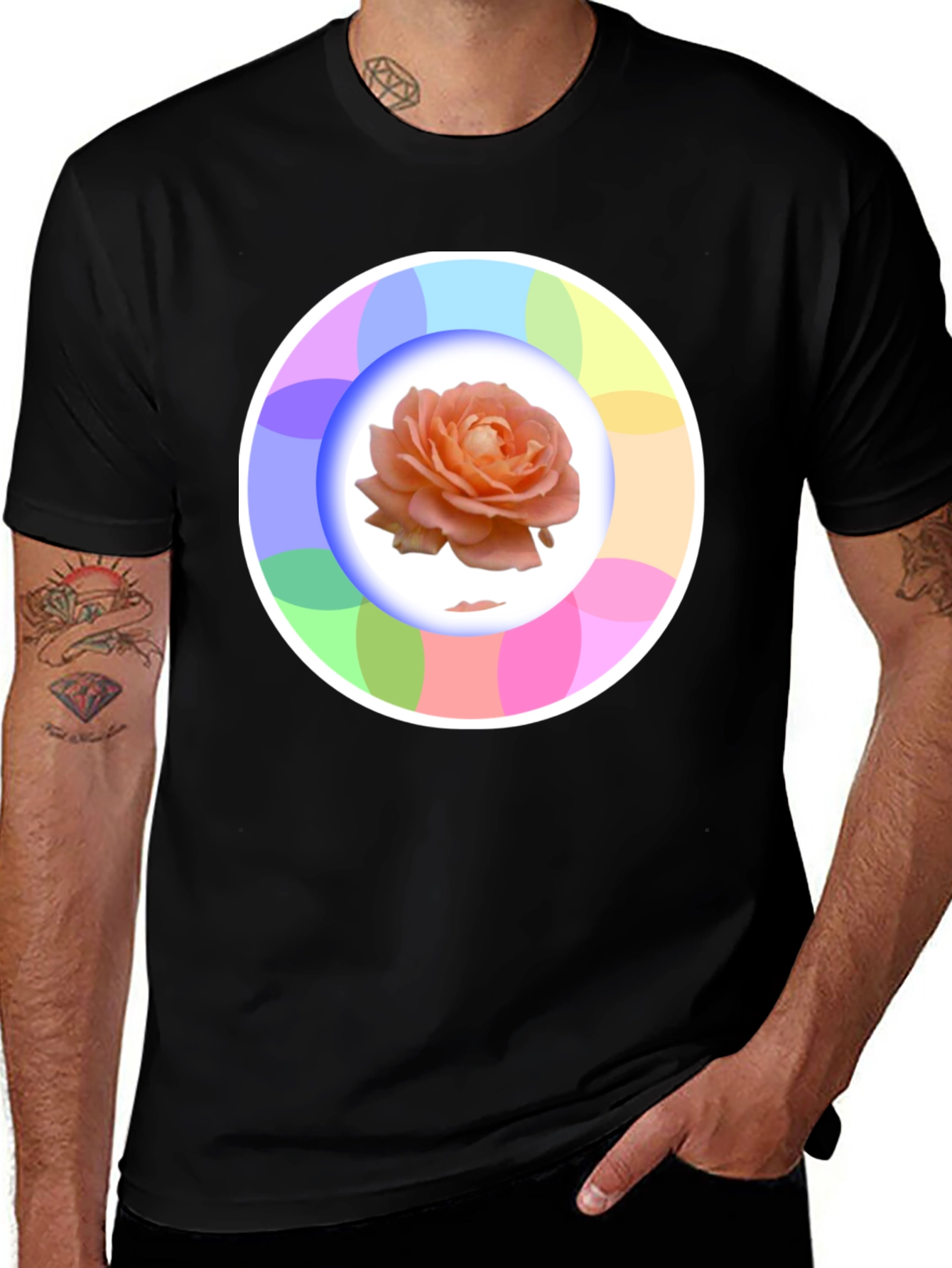 Rose Circle Graphic Black T-Shirt