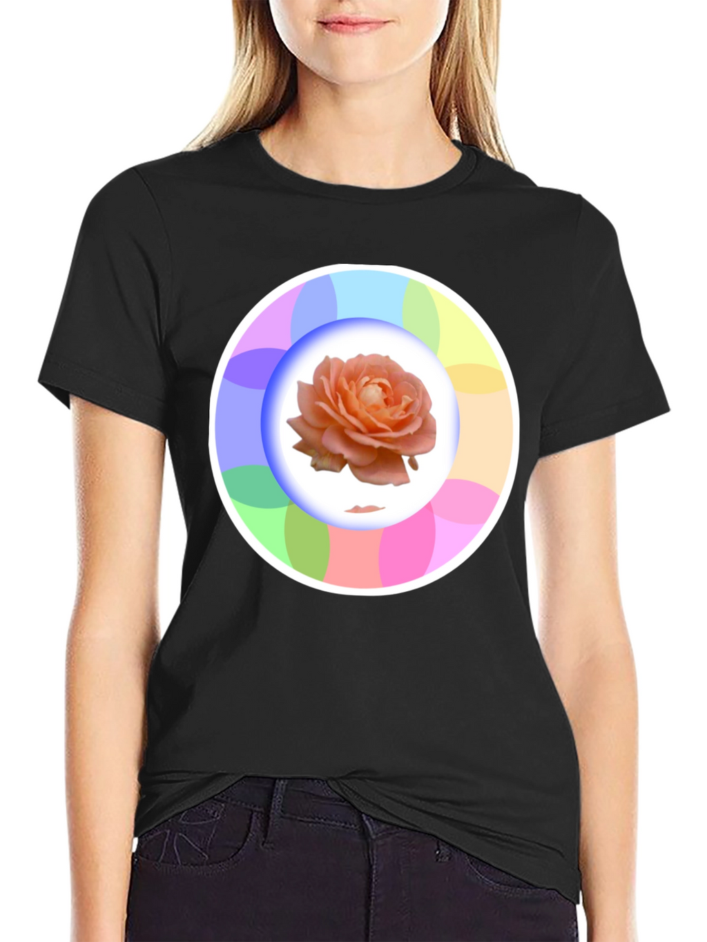 Rose Circle Graphic Black T-Shirt