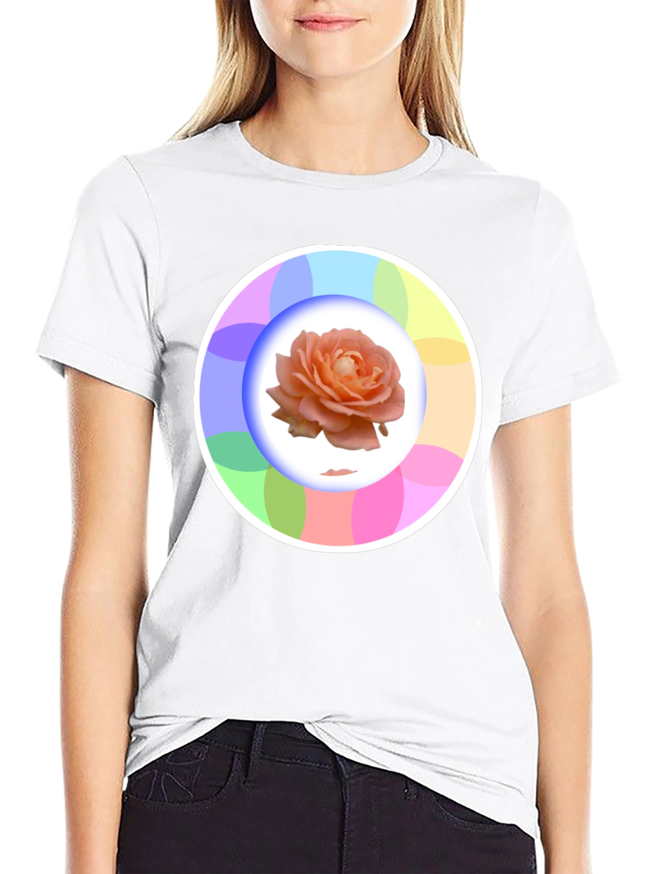 Rose Circle Graphic Black T-Shirt