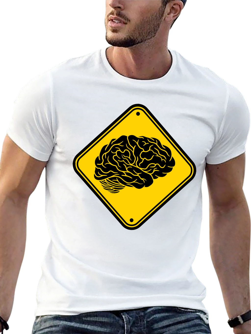 Brain Warning T-Shirt - Black Cotton Tee