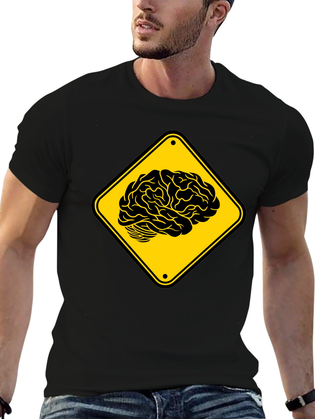 Brain Warning T-Shirt - Black Cotton Tee
