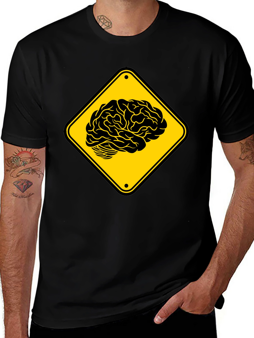 Brain Warning T-Shirt - Black Cotton Tee