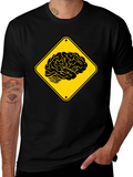 Brain Warning T-Shirt - Black Cotton Tee