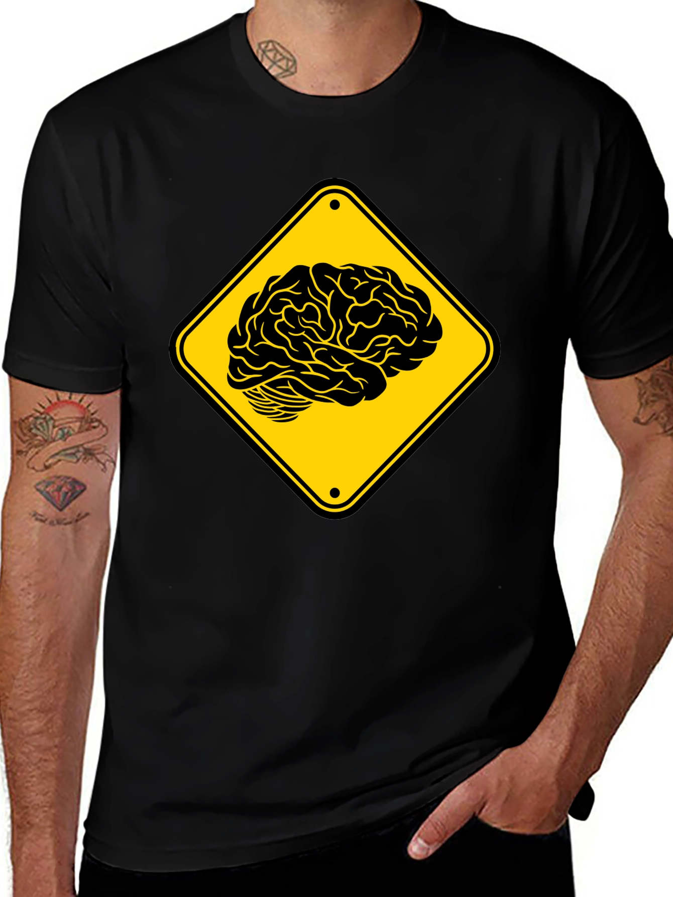 Brain Warning T-Shirt - Black Cotton Tee