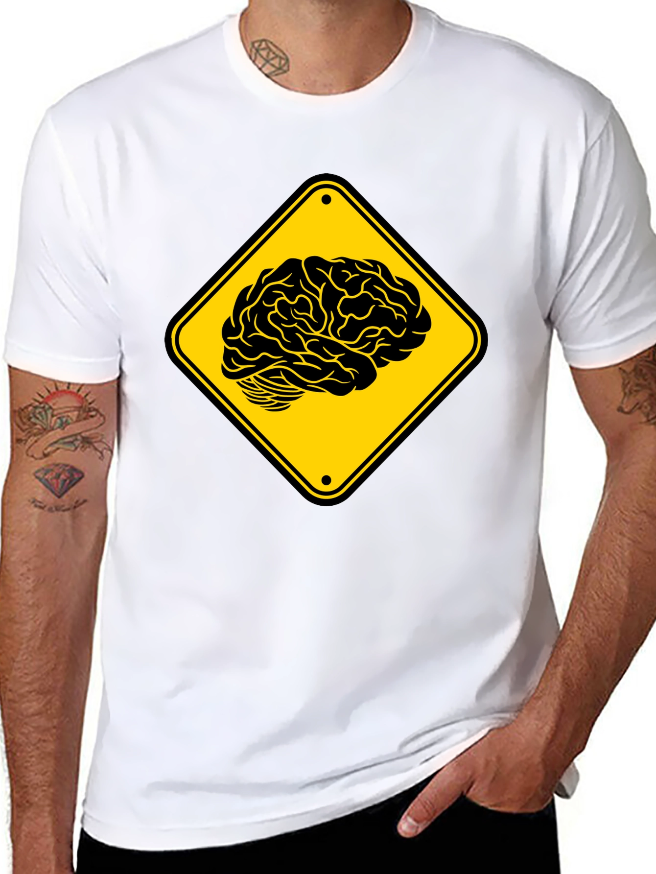 Brain Warning T-Shirt - Black Cotton Tee