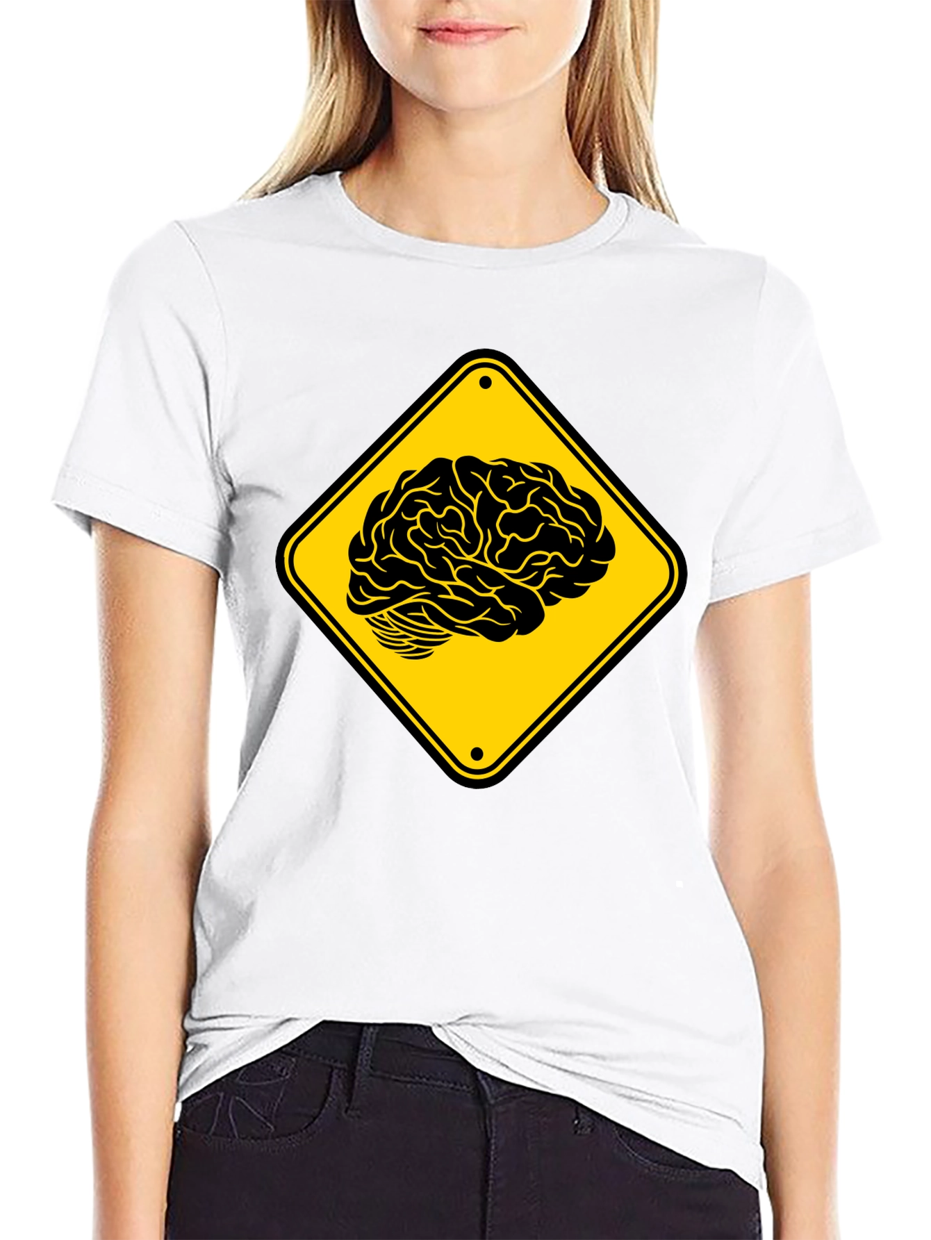 Brain Warning T-Shirt - Black Cotton Tee