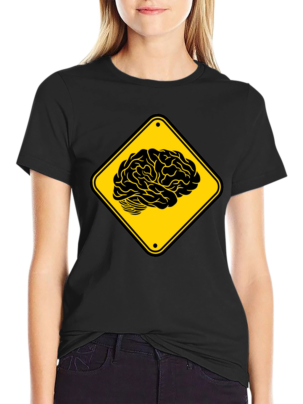 Brain Warning T-Shirt - Black Cotton Tee