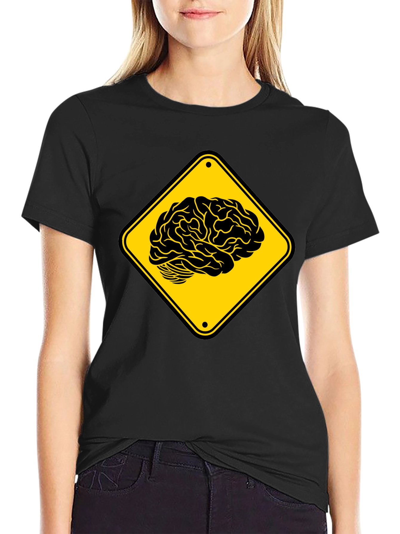 Brain Warning T-Shirt - Black Cotton Tee
