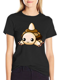 Cute Cartoon Turtle Graphic Black T-Shirt