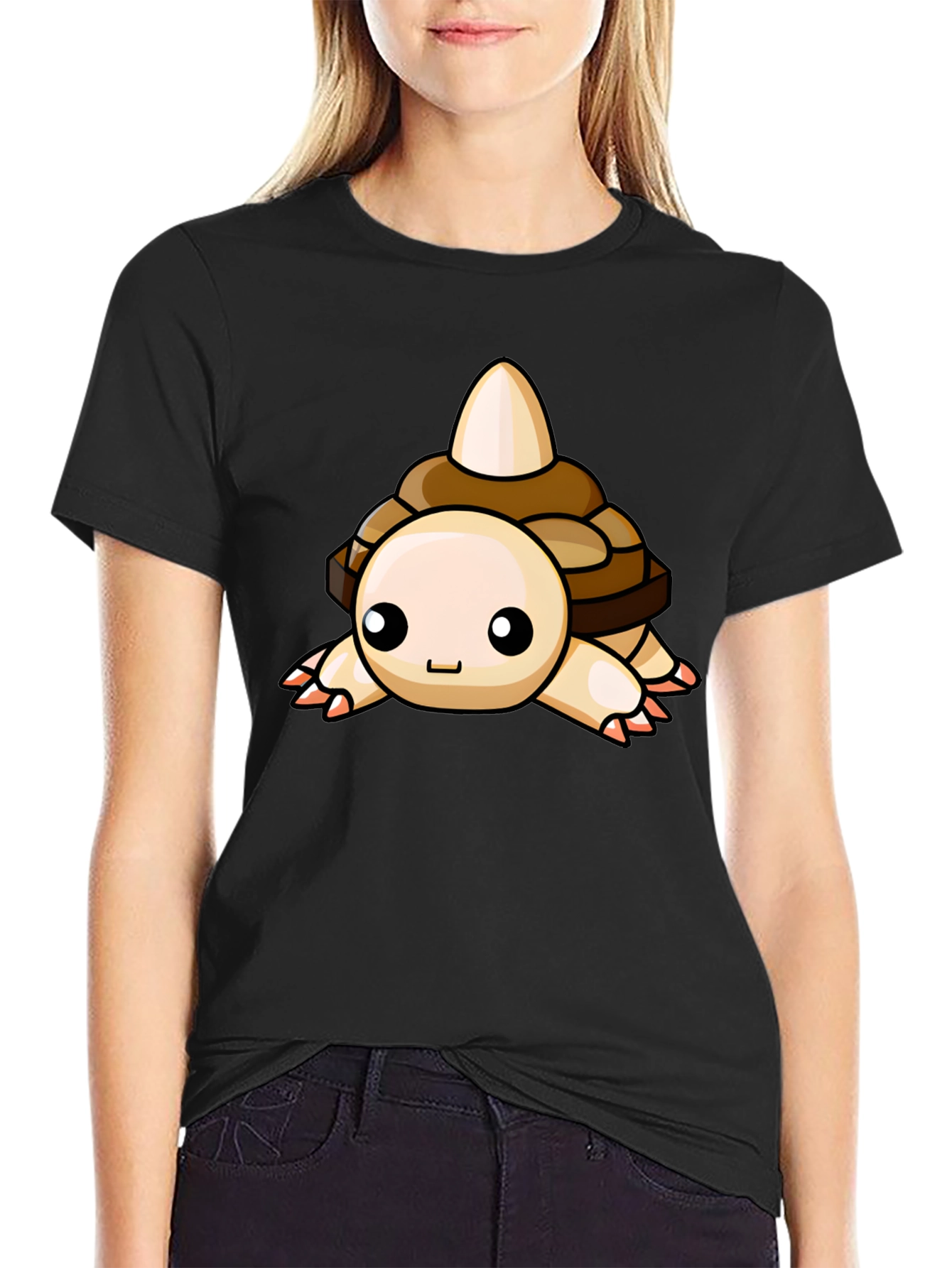 Cute Cartoon Turtle Graphic Black T-Shirt