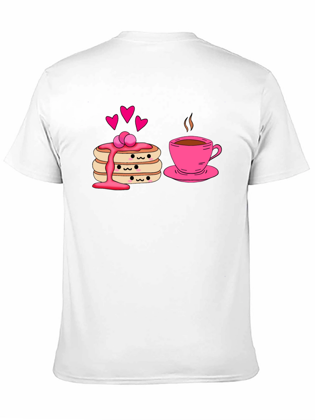 Cute Pancake & Coffee Graphic Black T-Shirt