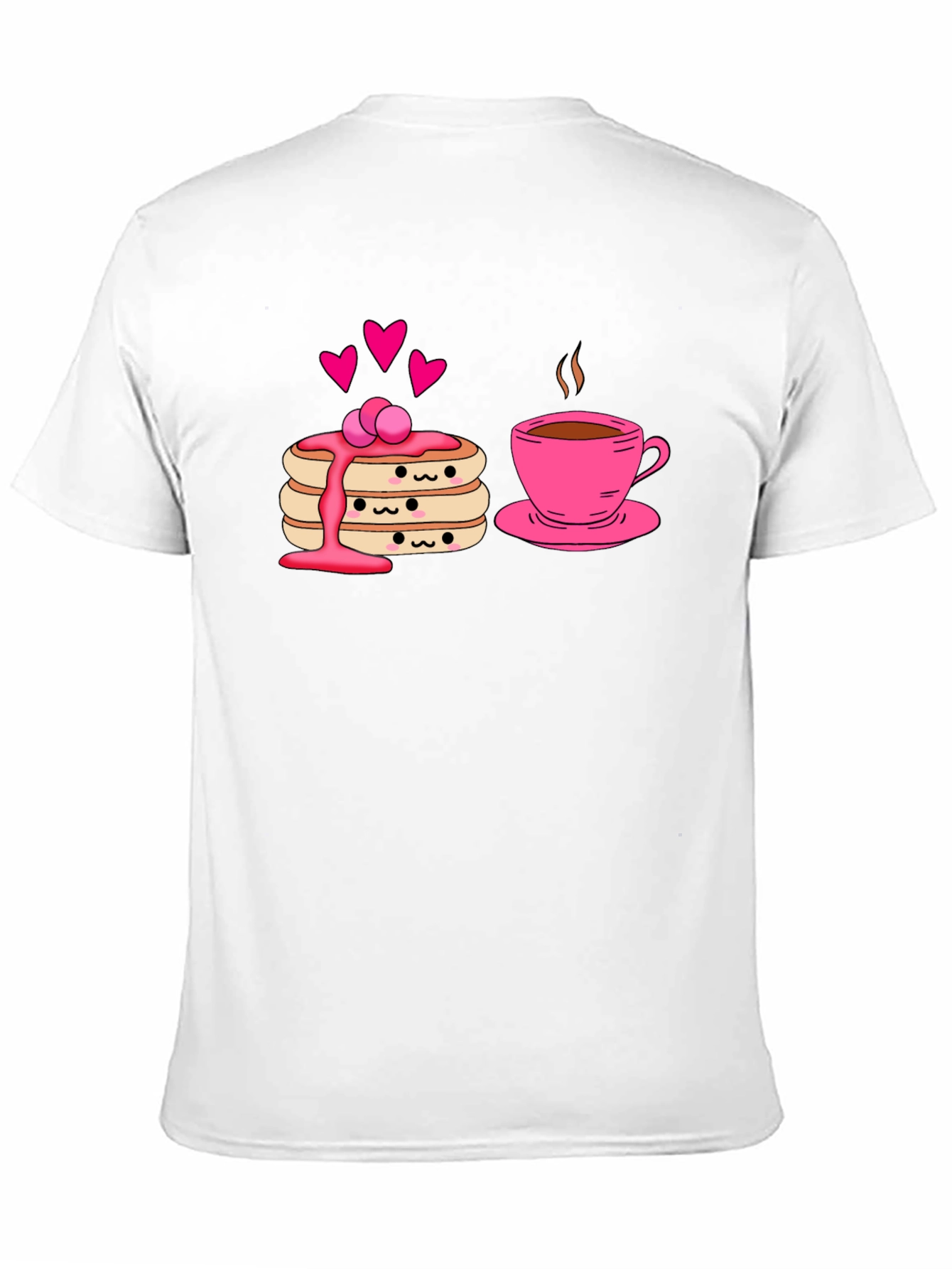 Cute Pancake & Coffee Graphic Black T-Shirt