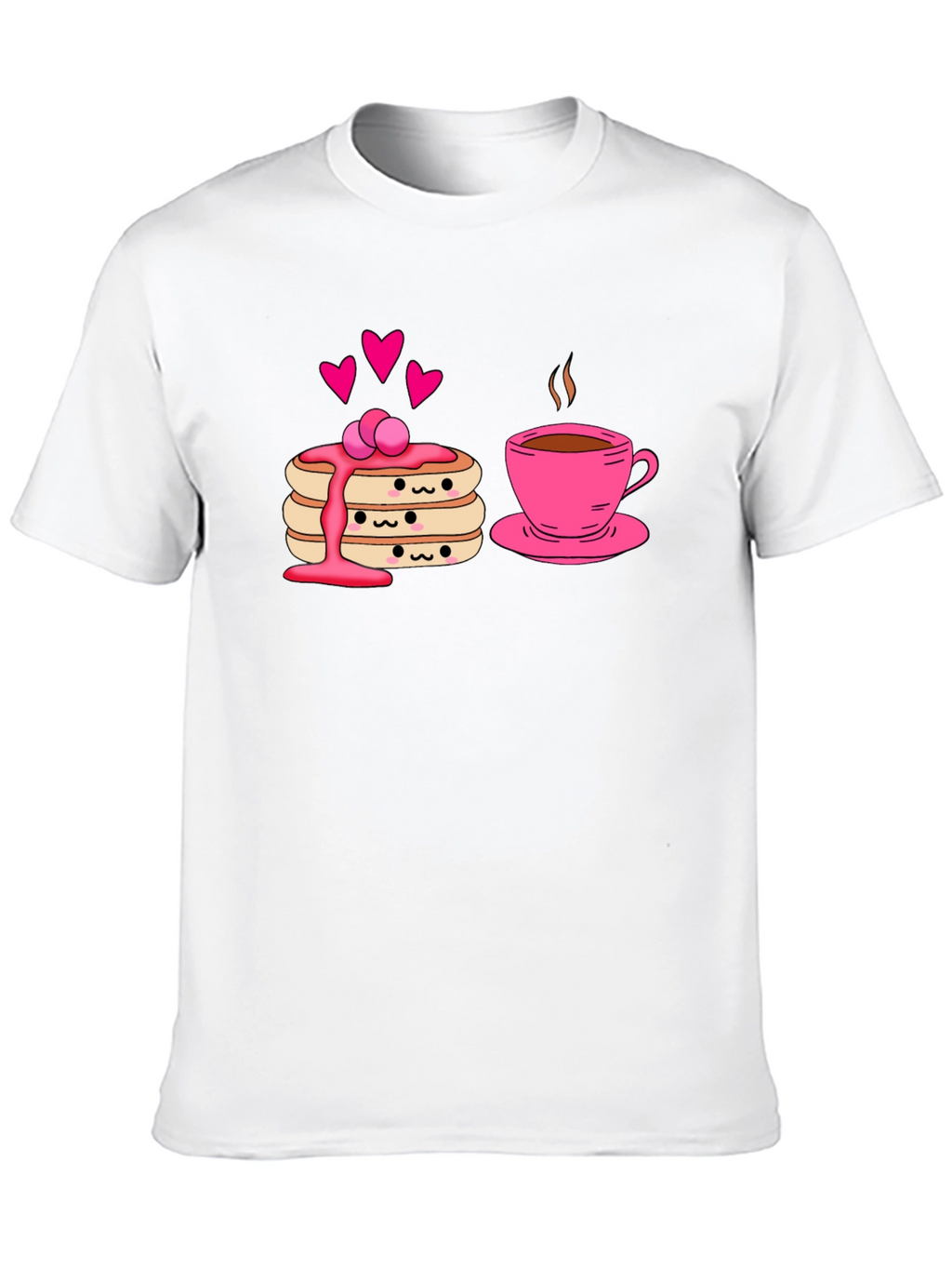 Cute Pancake & Coffee Graphic Black T-Shirt