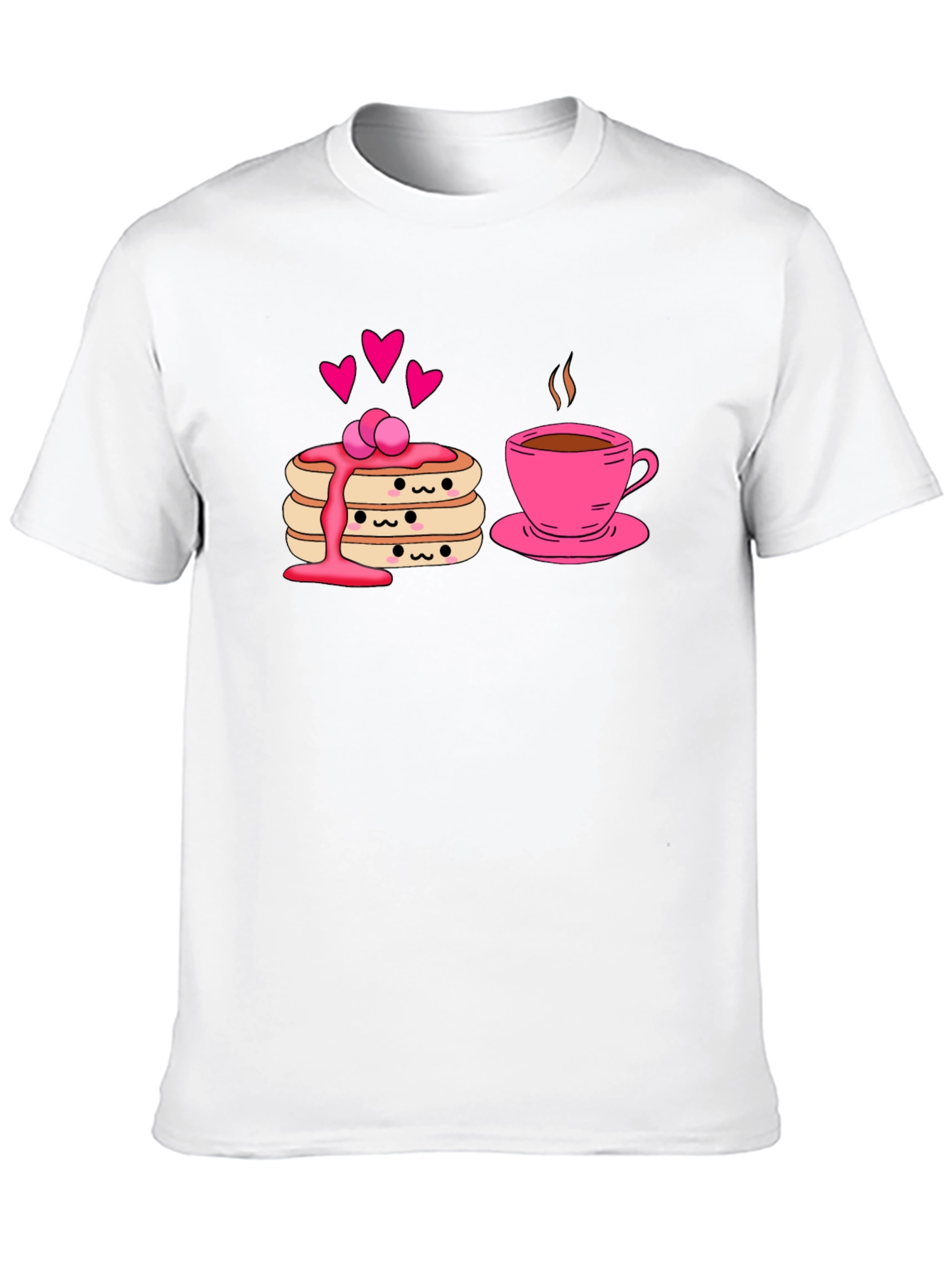 Cute Pancake & Coffee Graphic Black T-Shirt