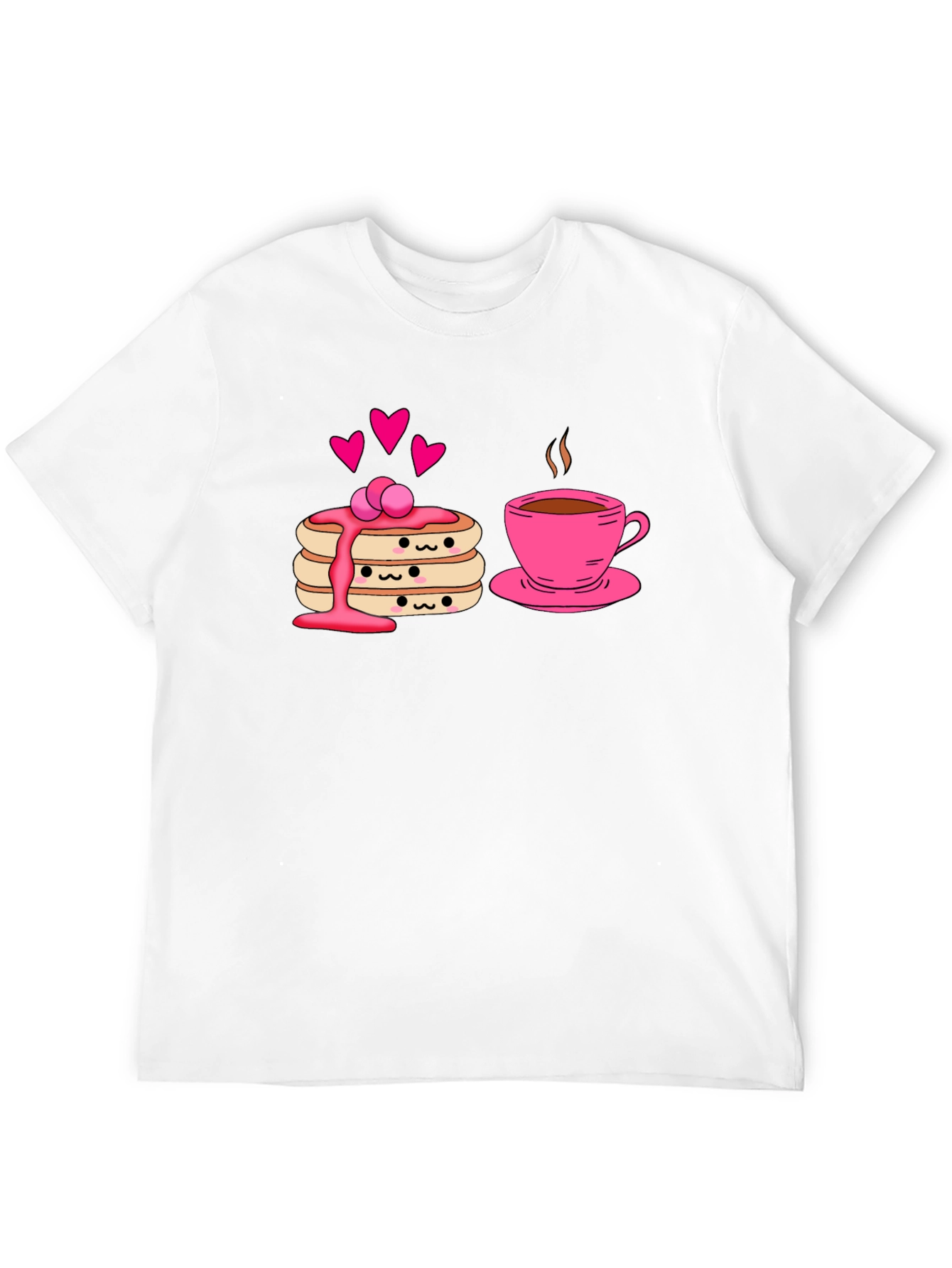 Cute Pancake & Coffee Graphic Black T-Shirt