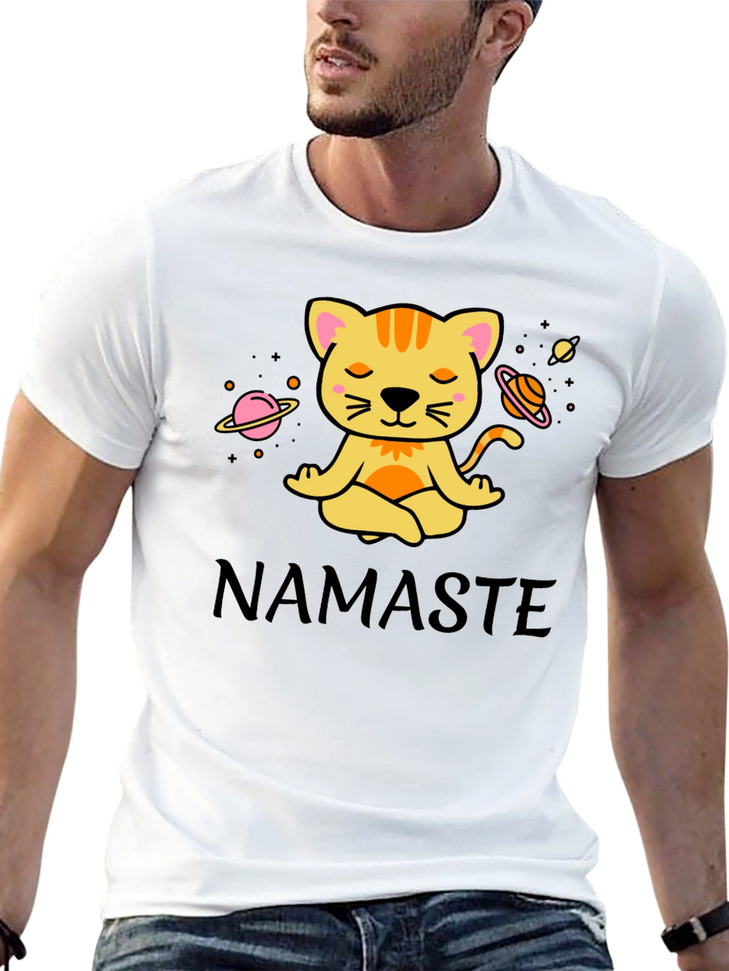 Namaste Cat Space Meditation T-Shirt