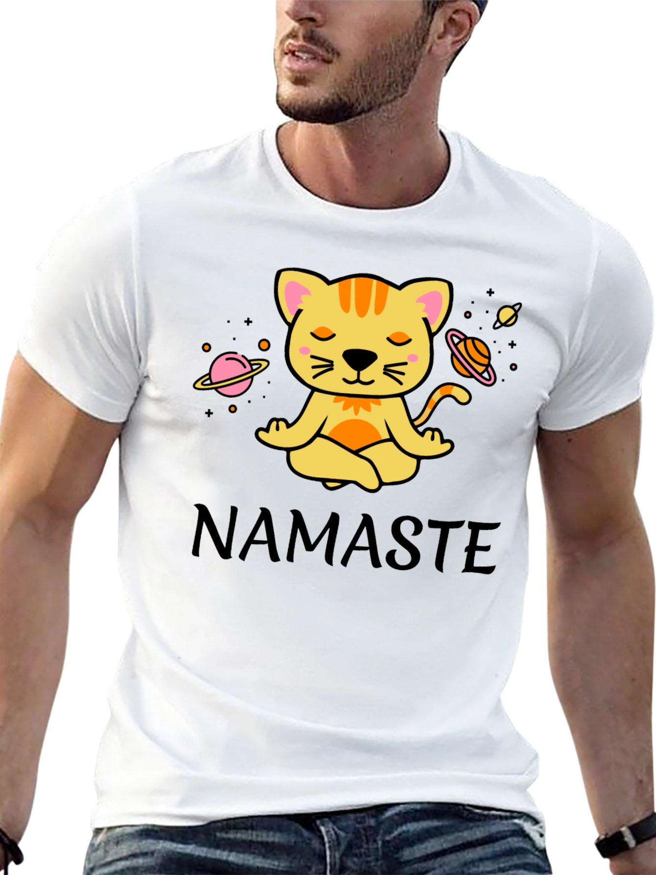 Namaste Cat Space Meditation T-Shirt