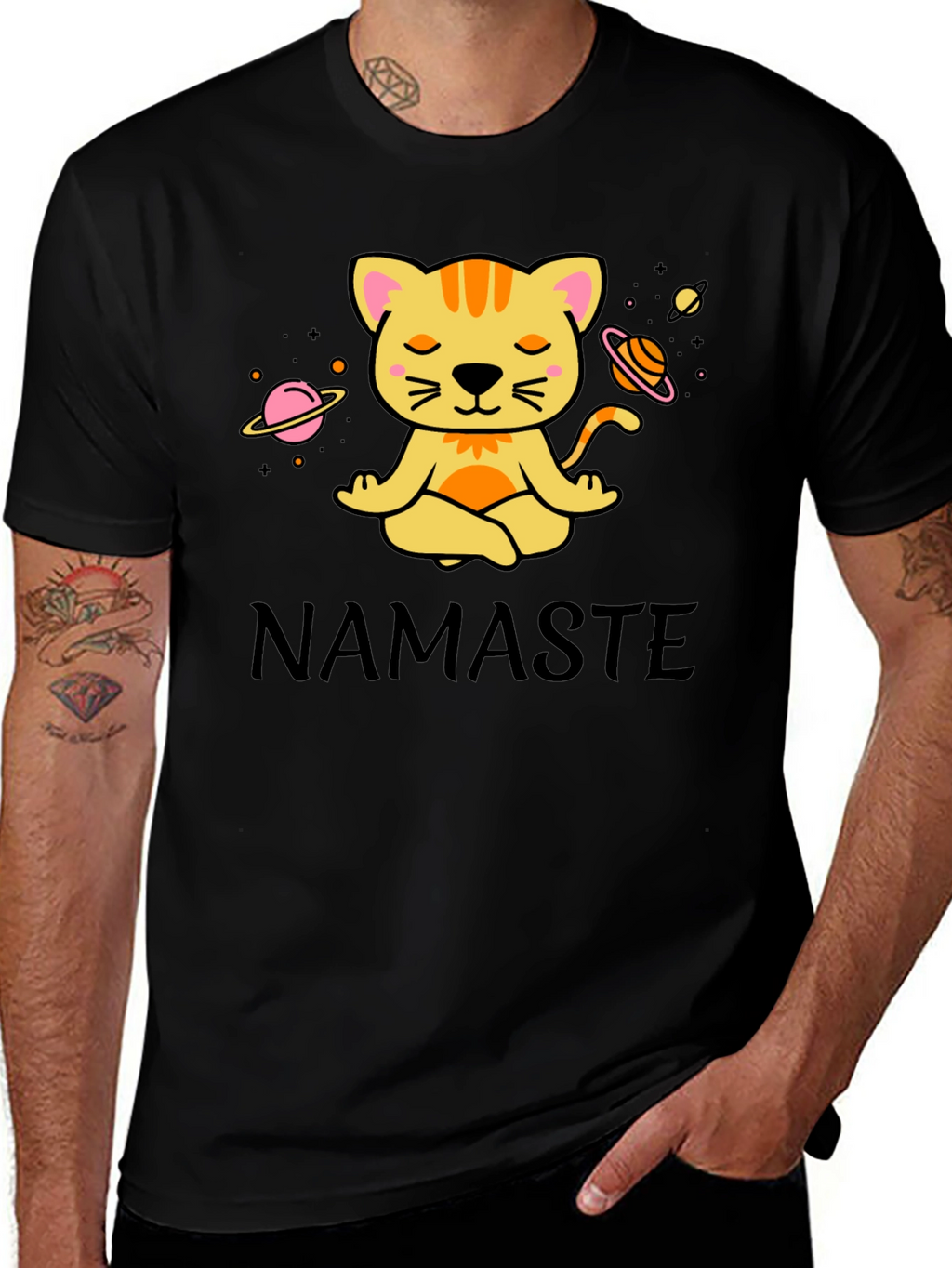Namaste Cat Space Meditation T-Shirt