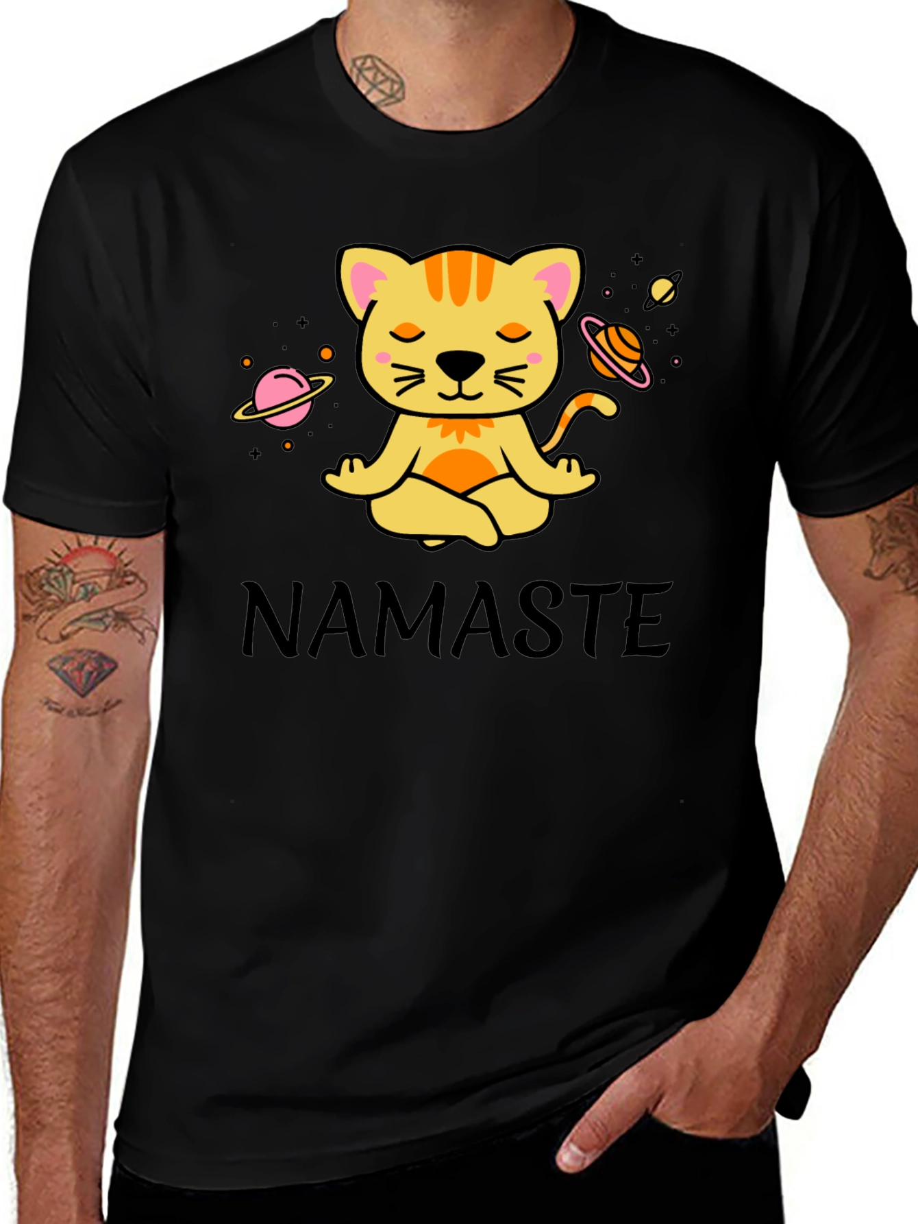 Namaste Cat Space Meditation T-Shirt