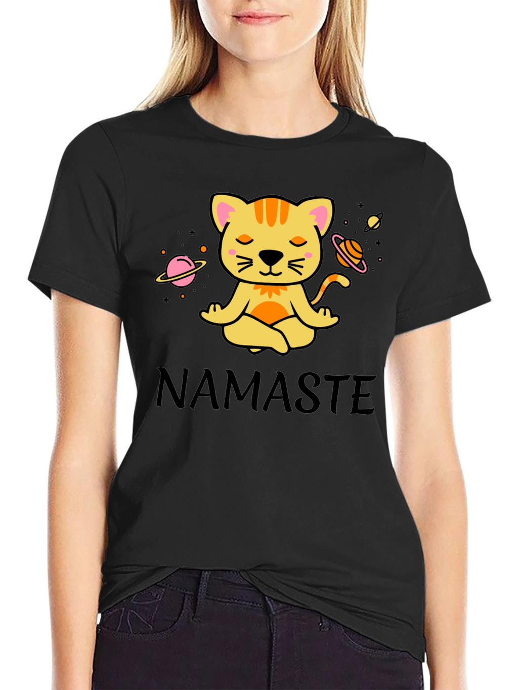 Namaste Cat Space Meditation T-Shirt