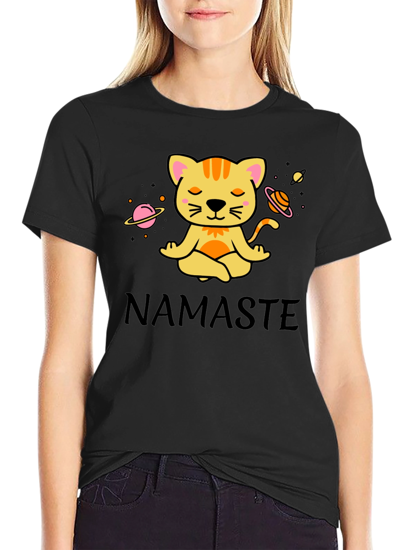 Namaste Cat Space Meditation T-Shirt