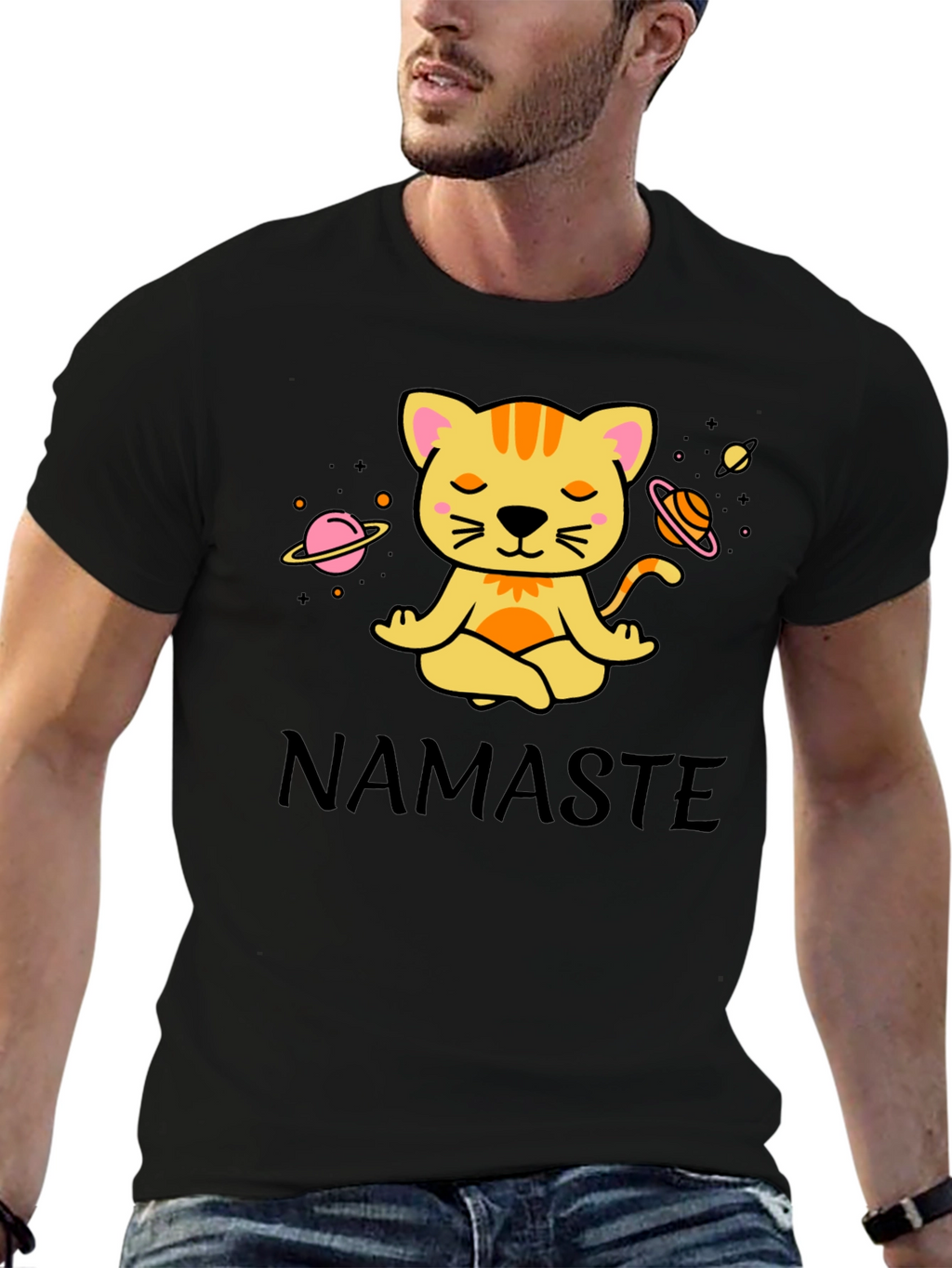 Namaste Cat Space Meditation T-Shirt
