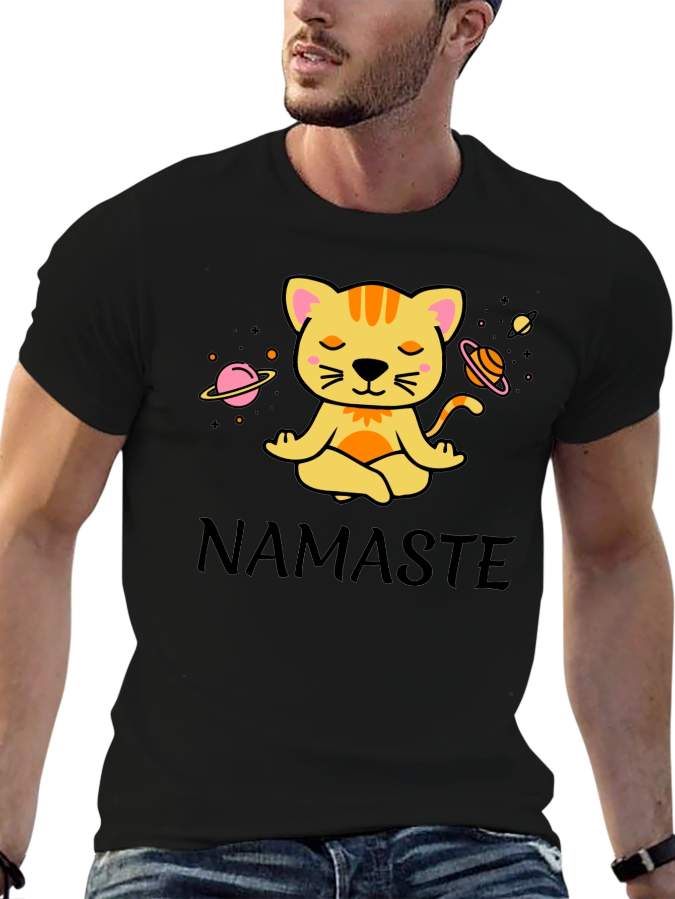 Namaste Cat Space Meditation T-Shirt