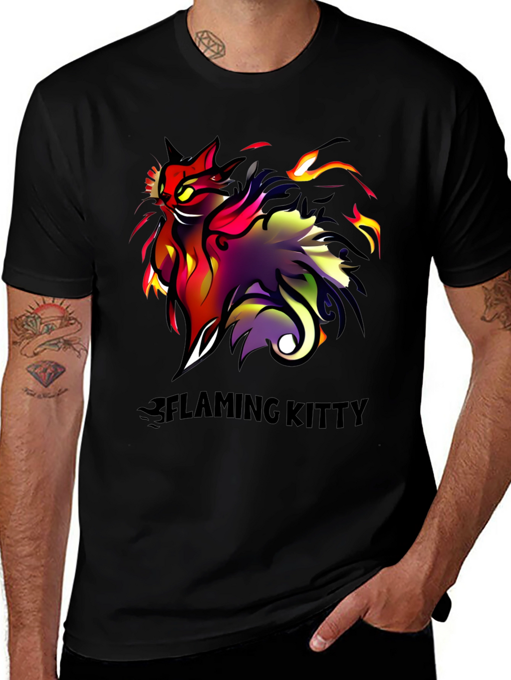 Flaming Kitty Black Graphic Tee