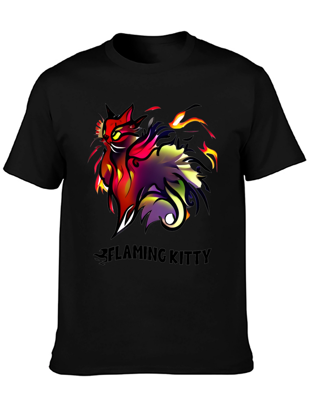 Flaming Kitty Black Graphic Tee