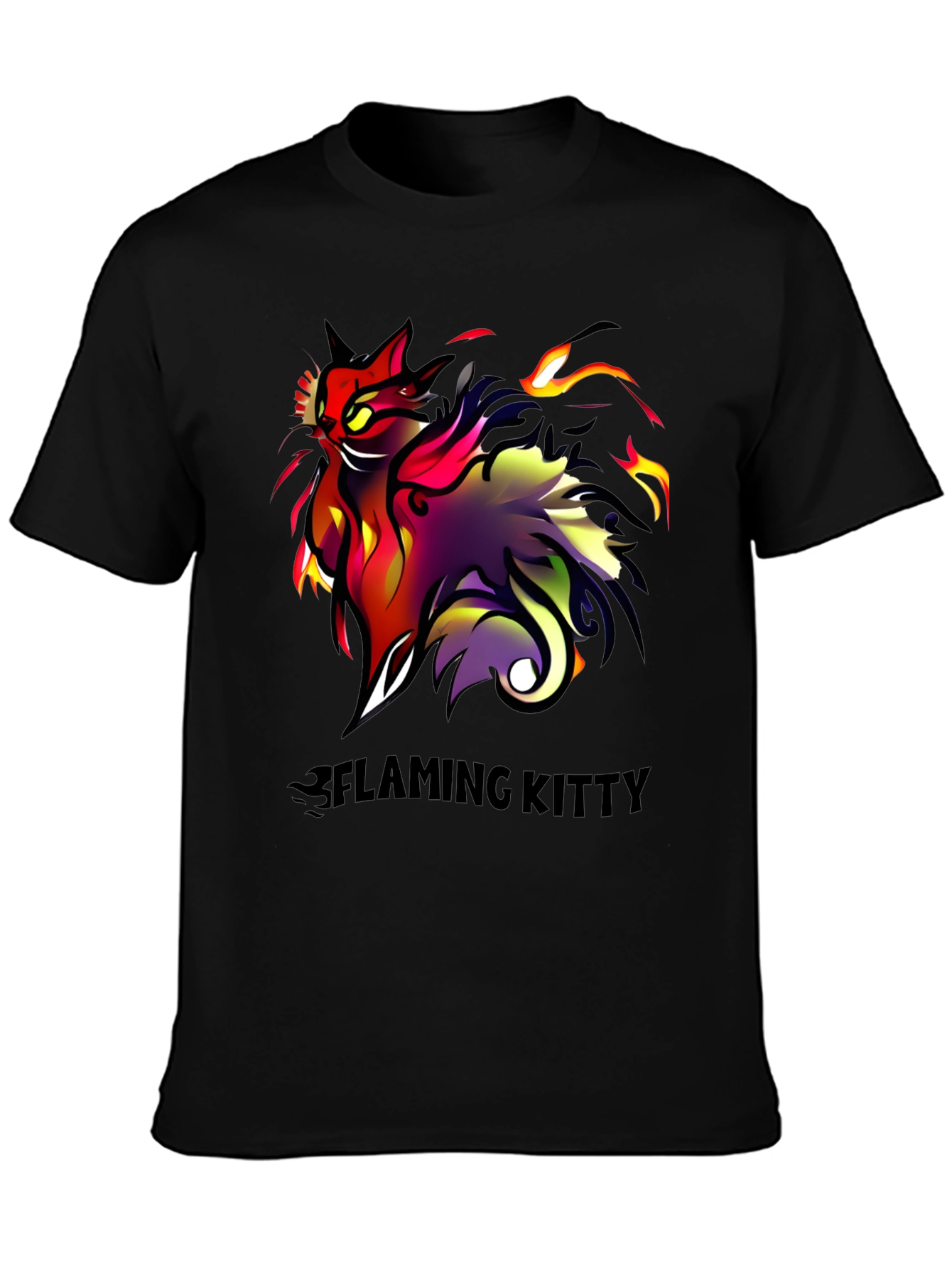 Flaming Kitty Black Graphic Tee
