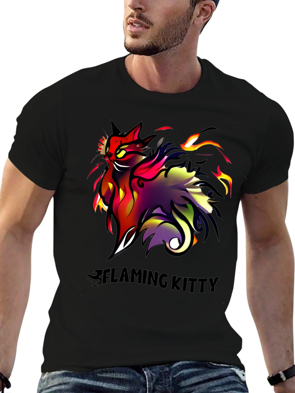 Flaming Kitty Black Graphic Tee