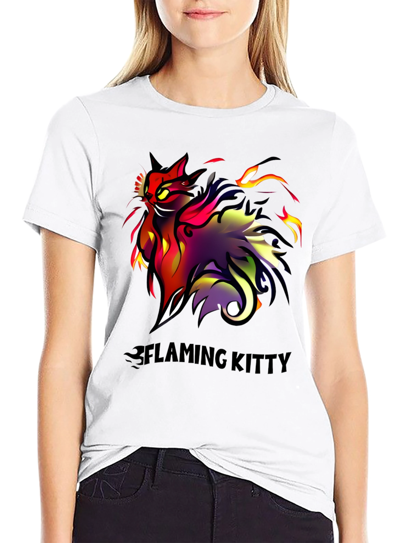 Flaming Kitty Black Graphic Tee