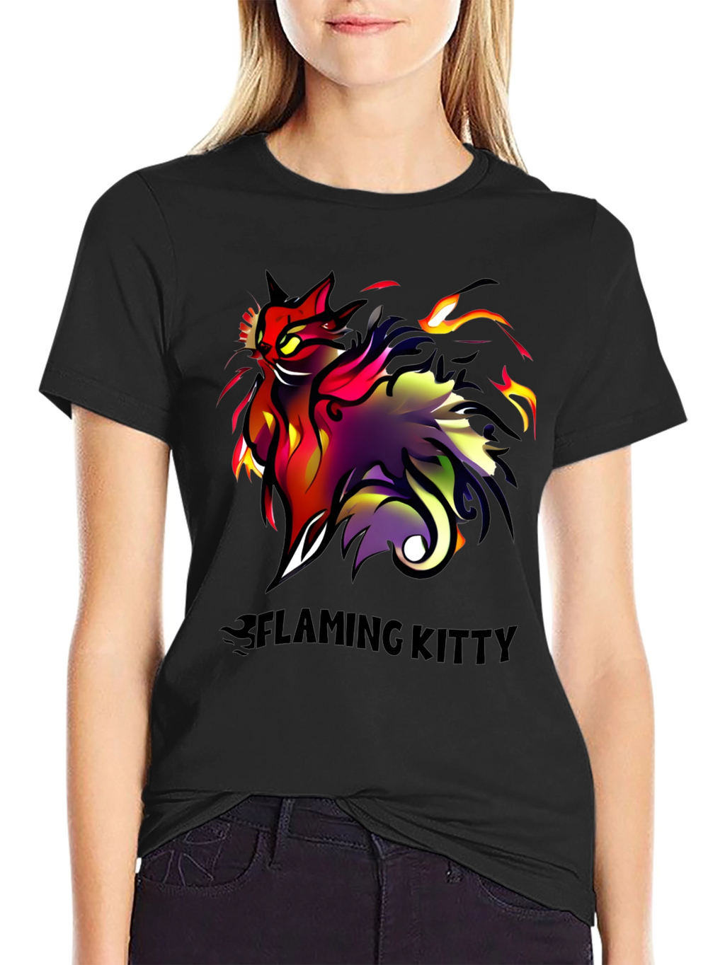 Flaming Kitty Black Graphic Tee