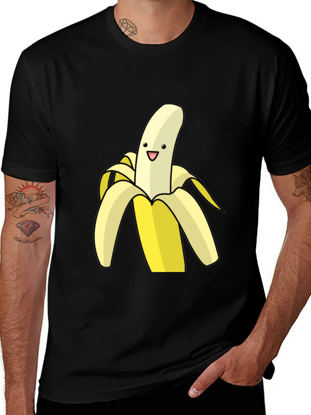 Banana Cartoon Graphic Black T-Shirt