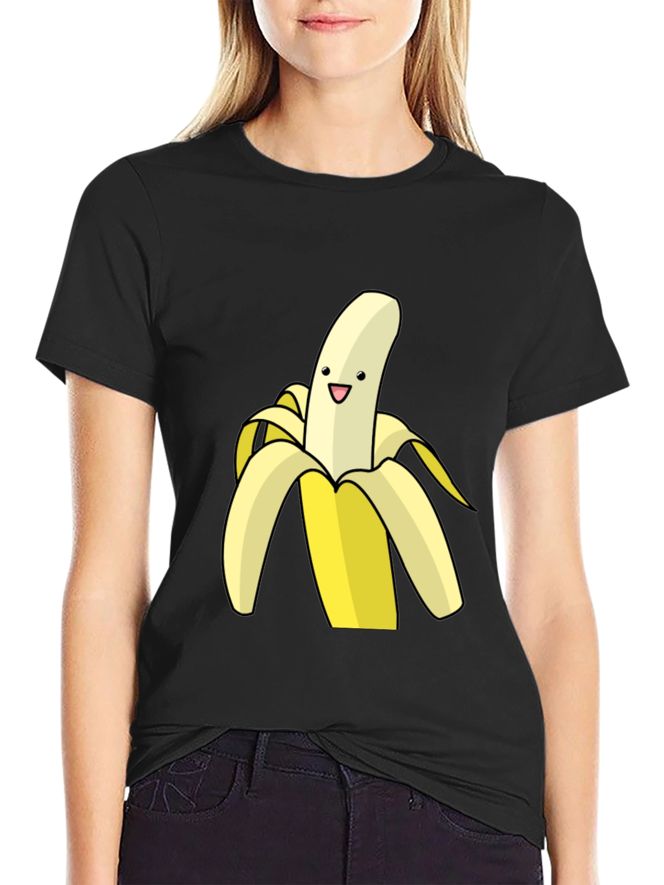 Banana Cartoon Graphic Black T-Shirt