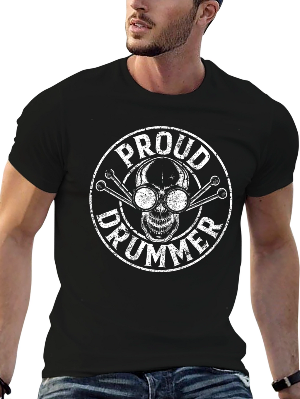 Proud Drummer Graphic Tee - Skull & Sticks Design