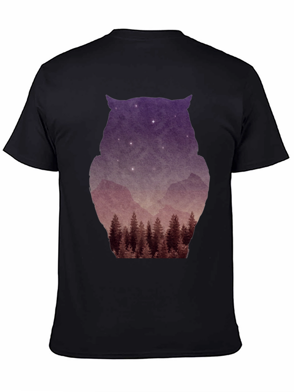 Owl Silhouette Mountain Forest T-Shirt - Black